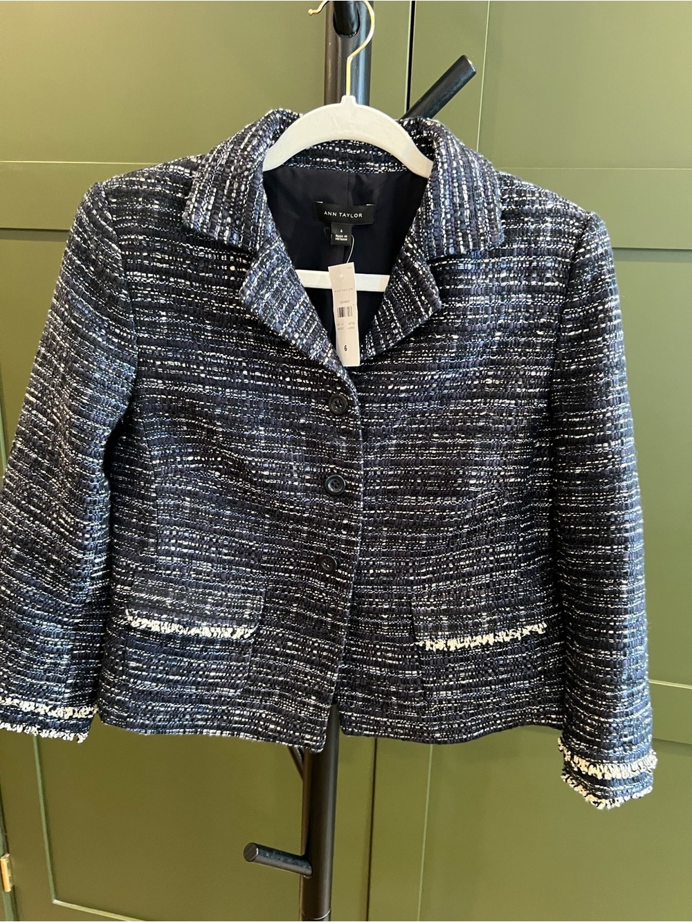 Ann Taylor Navy & White Tweed Blazer